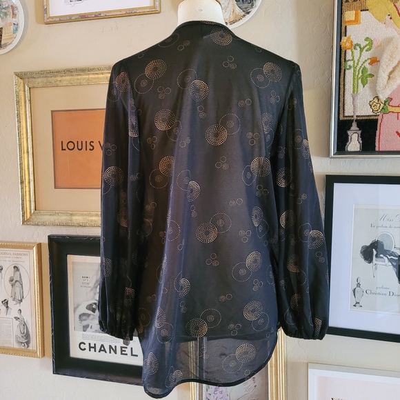 Vintage - 1950's Black and Gold Pussy Bow Tunic Blouse Union Label - Picture 5 of 7